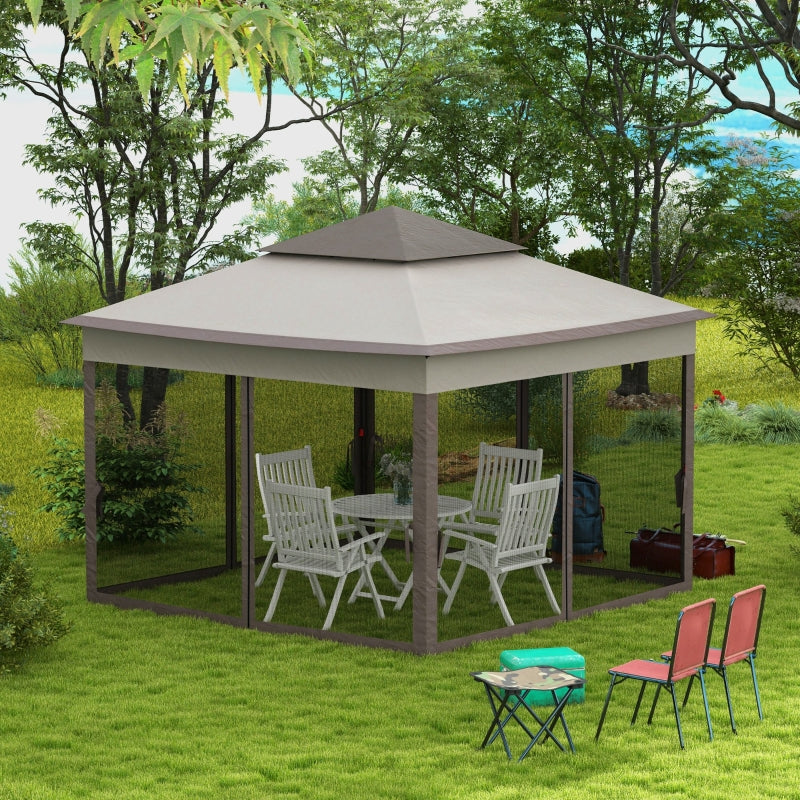 3.25m x 3.25m Metal Gazebo with Curtains - Brown/Grey