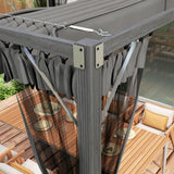 3m x 3m Aluminium Pergola – Dark Grey Retractable Canopy Roof with Mesh Curtains, Outdoor Patio Garden Shelter + Ground Fixings