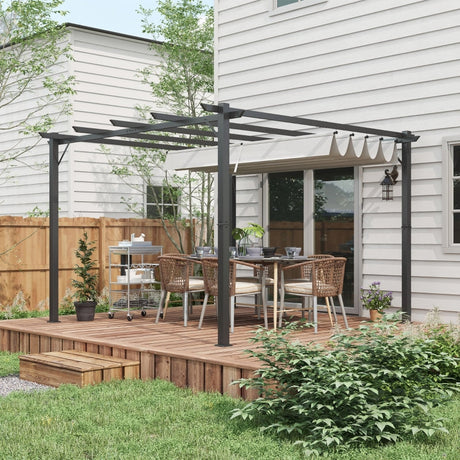 3m x 3m Aluminium Pergola Gazebo – Light Grey Canopy Awning, Outdoor Garden Sun Shade Shelter for BBQ & Patio