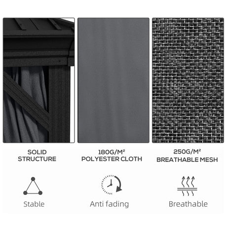 Dark Grey 3.65m x 3m Aluminium Hardtop Gazebo With Accessories
