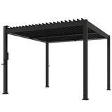 3x3m Black Louvered Pergola with Solar LED Lighting, Waterproof Metal Roof & Built-In Drainage System for Garden Patio