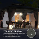 3m x 3.7m Dark Brown Outdoor Hardtop Gazebo Canopy with Aluminium Frame, 2-Tier Roof & Mesh Netting Sidewalls for Patio