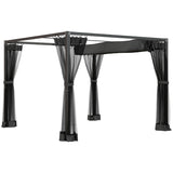 3m x 3m Aluminium Pergola – Dark Grey Retractable Canopy Roof with Mesh Curtains, Outdoor Patio Garden Shelter + Ground Fixings