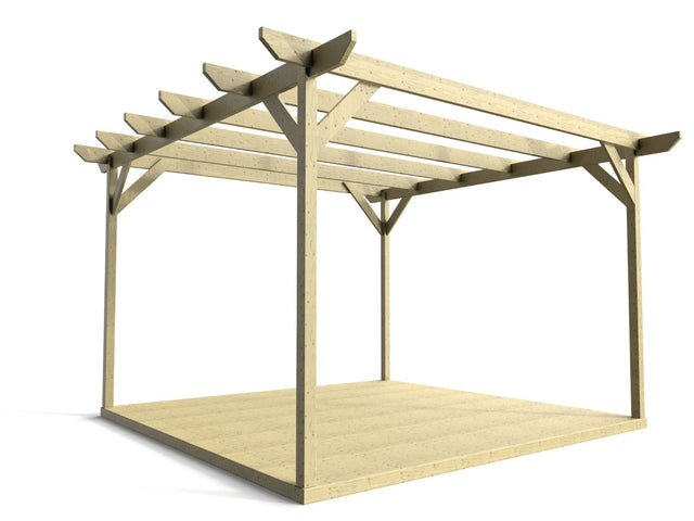 Chamfered Wooden Pergola and Decking Kit