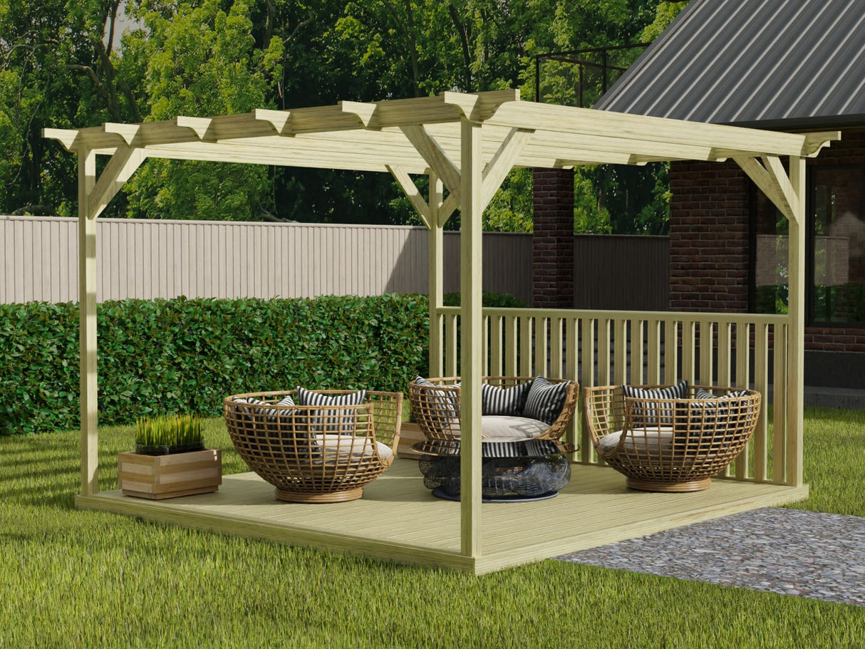 Square Pergola And Decking Kit With One Side Balustrade