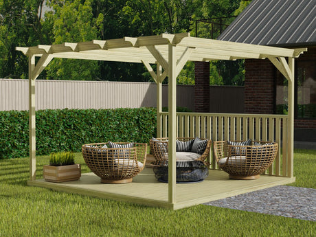 Square Pergola And Decking Kit With One Side Balustrade