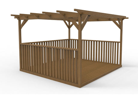 Square Pergola And Decking Kit With Three Side Balustrade