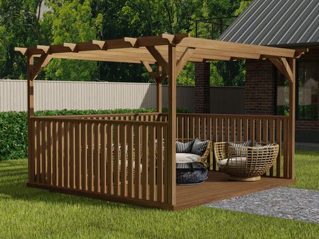 Square Pergola And Decking Kit With Three Side Balustrade