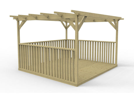 Square Pergola And Decking Kit With Three Side Balustrade
