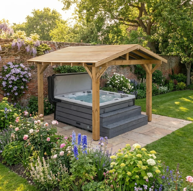 Wooden Apex Gazebo with Treated Featheredge Roof & Overhang - Premium Garden Gazebo