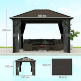 Dark Grey 3.6m x 3m Aluminium Frame Hardtop Gazebo with Accessories