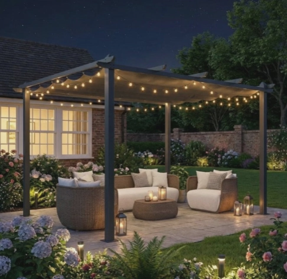 3m x 4m Aluminium Retractable Pergola – Dark Grey Outdoor Patio Garden Shade Shelter