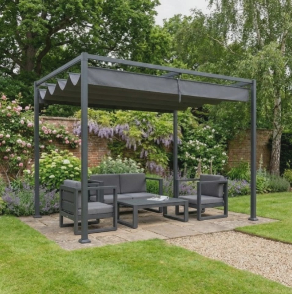 3m x 2m Grey Metal Pergola – Outdoor Patio Shade Shelter