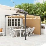 3m x 3m Aluminium Pergola – Khaki Retractable Roof with Side Wall, Outdoor Patio Shade Shelter