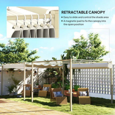 3m x 3m Retractable Pergola – Khaki Sun Shade Canopy UPF30+, Outdoor Patio Garden Shelter