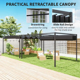 4m x 3m Metal Pergola – Black Retractable Canopy Roof, Outdoor Patio Garden Shade She