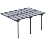 4.35m x 3m Wall Mounted Pergola with Retractable Canopy, Aluminium Frame & Polycarbonate Roof – Grey Patio Cover