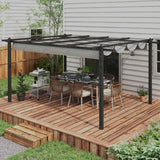 4m x 3m Aluminium Pergola – Grey Retractable Criss Cross Roof, Outdoor Patio Garden Shade Shelter