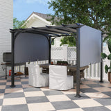 3m x 3m Metal Pergola With Side Panels and Adjustable Roof – Grey Frame Garden Shade Shelter