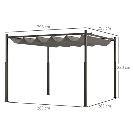 3m x 3m Retractable Garden Pergola – Grey Canopy Roof with Magnetic Fixing System, Outdoor Patio Shade Shelter