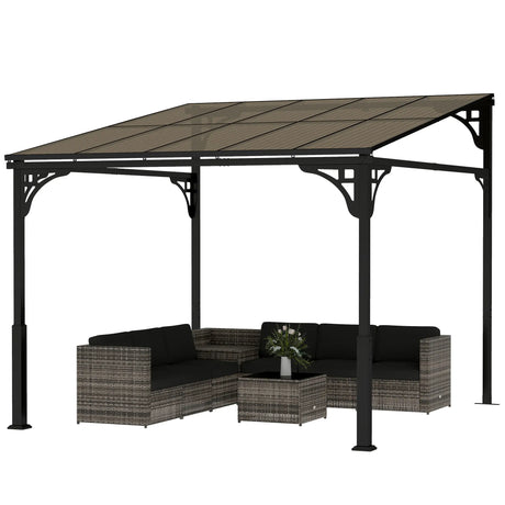 3m x 2.87m Lean-To Pergola with Polycarbonate Roof – Wall-Mounted Hardtop Garden Canopy, Durable Aluminium & Metal Frame Outdoor Patio Cover
