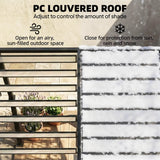 3x3m Aluminium Louvered Pergola with Polycarbonate Roof, Adjustable Panels & Drainage System – Coffee Garden Patio Gazebo