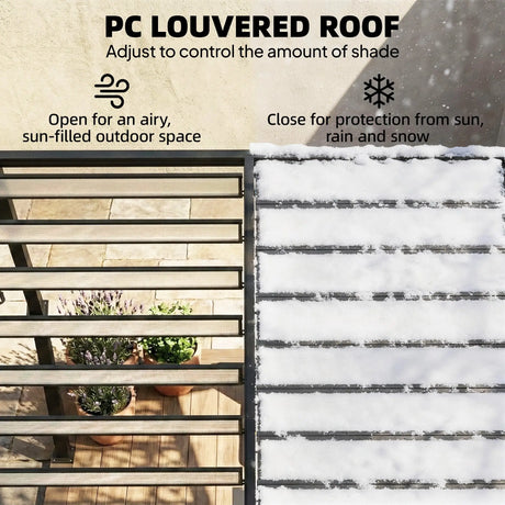3x3m Aluminium Louvered Pergola with Polycarbonate Roof, Adjustable Panels & Drainage System – Coffee Garden Patio Gazebo