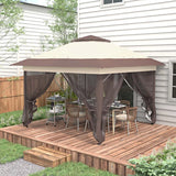 3.6m x 3.6m Khaki Pop Up Gazebo with Netting - Height Adjustable Instant Canopy Party Tent