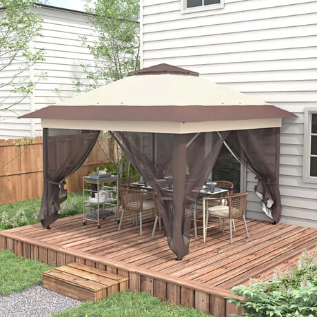3.6m x 3.6m Khaki Pop Up Gazebo with Netting - Height Adjustable Instant Canopy Party Tent