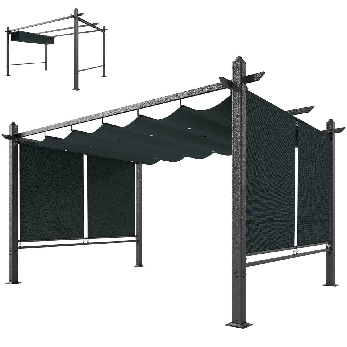 4m x 3m Garden Pergola with Retractable Roof Canopy & Roll-Up Side Panels – Modern Outdoor Gazebo Shelter, Adjustable Sun Shade Patio Cover, Dark Grey