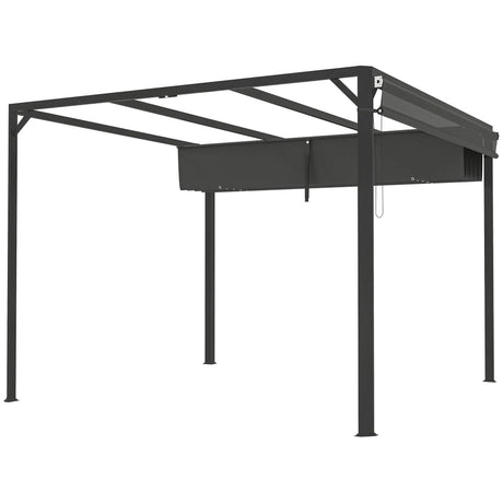 3m x 3m Aluminium Pergola – Dark Grey Retractable Roof with Side Wall, Outdoor Patio Shade Shelter