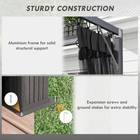 3m x 3m Aluminium Pergola – Dark Grey Retractable Canopy Roof with Mesh Curtains, Outdoor Patio Garden Shelter + Ground Fixings