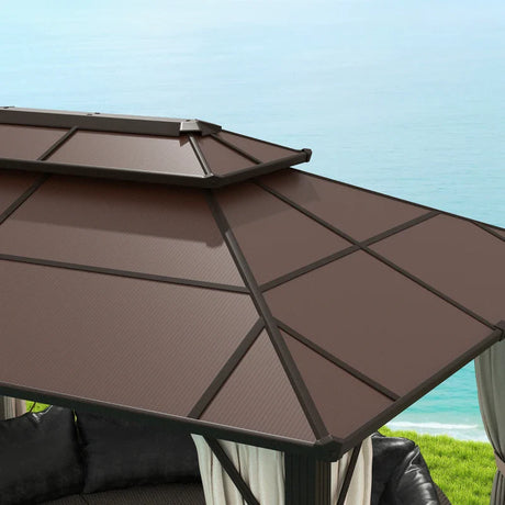 3m x 4m Beige Hardtop Gazebo Canopy with UPF30+ Double Polycarbonate Roof & Aluminium Frame