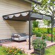 3m x 3m Lean-To Pergola – Grey Retractable Canopy Roof, Wall Mounted Outdoor Patio Shade Shelter
