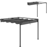 3m x 3m Lean-To Pergola – Grey Retractable Canopy Roof, Wall Mounted Outdoor Patio Shade Shelter