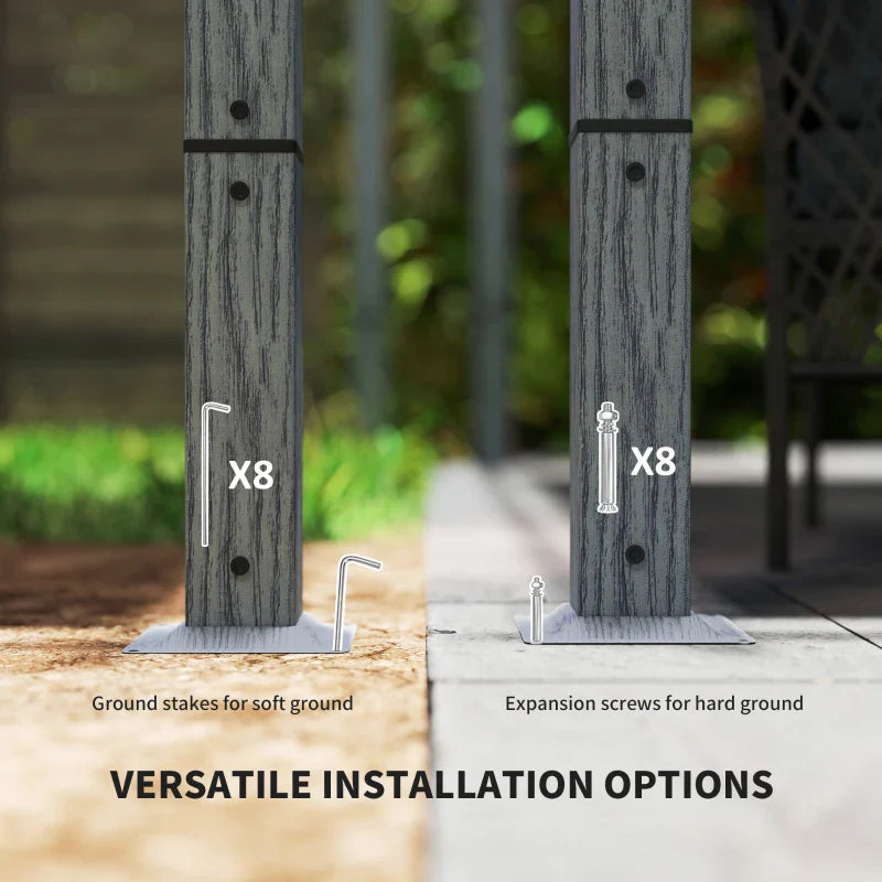 3m x 3m Retractable Roof Pergola – Grey Outdoor Shade Canopy Roof, Patio Garden Shelter