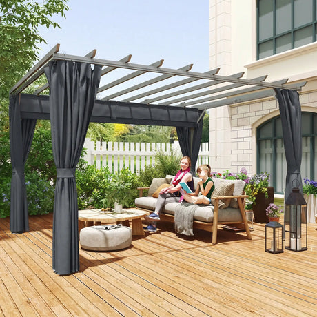 3.6x3m Aluminium Garden Pergola Gazebo with Retractable Roof Canopy & Curtains – Modern Outdoor Sun Shade Shelter, Weather-Resistant Patio Cover, Dark Grey