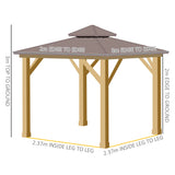 Brown 3m x 3m Hard Top Gazebo With 2-Tier Roof and Solid Wood Frame