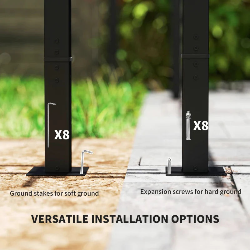 3m x 3m Retractable Roof Pergola – Beige Canopy with Curtains, Outdoor Patio Shade Shelter