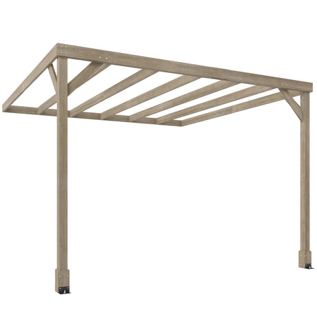 3x3m Lean-To Wooden Pergola Kit – Light Brown Decorative Garden Gazebo with Concrete Anchors & Stable Support Frame