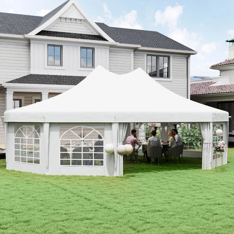 10-Sided Decagonal Garden Gazebo Party Tent - Heavy Duty Metal Frame Canopy (8.9m x 6.5m) - White