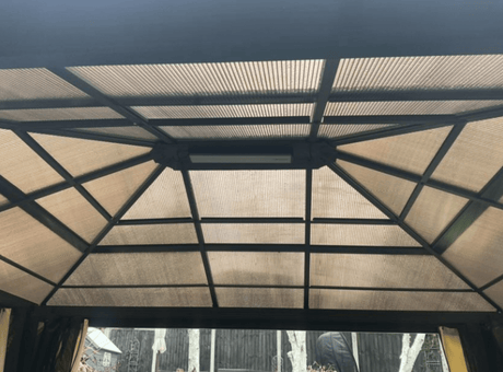 SolarLite Pavilion: 3 x 3.6m Aluminium-Clad Garden Gazebo with Polycarbonate Roof, LED Illumination & Protective Netting - Trade Warehouse