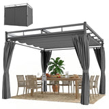 3m x 3m Pergola with Retractable Roof Canopy – UPF30+ Garden Gazebo with Curtains, Heavy-Duty Metal Frame Outdoor Sun Shade in Dark Grey