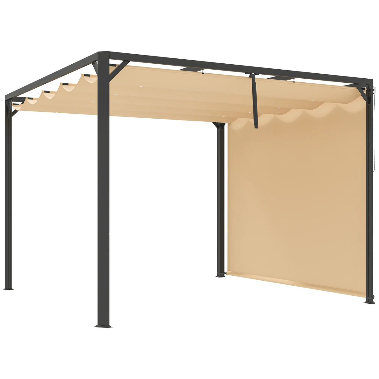 3m x 3m Aluminium Pergola – Khaki Retractable Roof with Side Wall, Outdoor Patio Shade Shelter