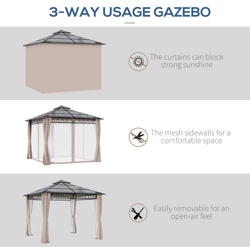 SunnyPlex DualCanopy: 3x3m Steel-Framed Outdoor Garden Gazebo with Protective Polycarbonate Roofing - Trade Warehouse