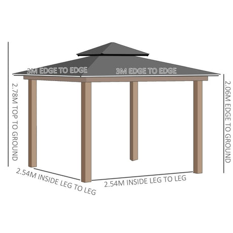 SunnyPlex DualCanopy: 3x3m Steel-Framed Outdoor Garden Gazebo with Protective Polycarbonate Roofing - Trade Warehouse