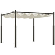 3m x 3m Retractable Roof Garden Pergola – Cream White Sun Shade Canopy, Outdoor Patio Shelter