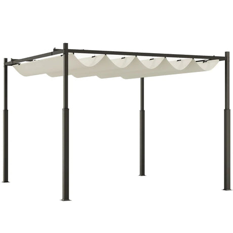3m x 3m Retractable Roof Garden Pergola – Cream White Sun Shade Canopy, Outdoor Patio Shelter