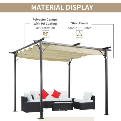 3m x 3m Steel Pergola with Retractable Shade Canopy – Outdoor Cover