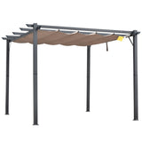 3m x 3m Aluminium Pergola – Brown Retractable Canopy Roof with Pulley System, UV & Water Resistant Garden Shade Shelter with Drainage Grommets
